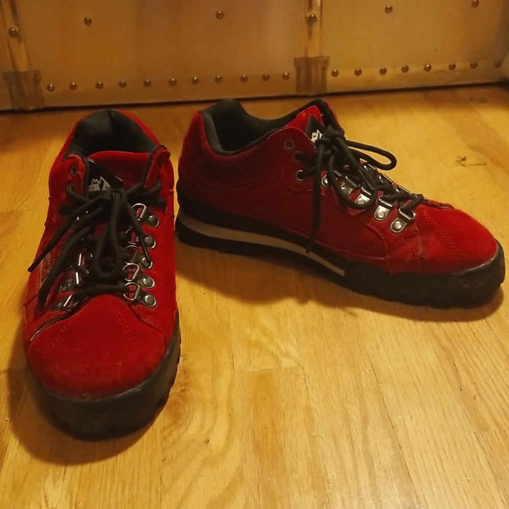 FILA Faux Red Suede Wedge Sneakers Size 6 1/2